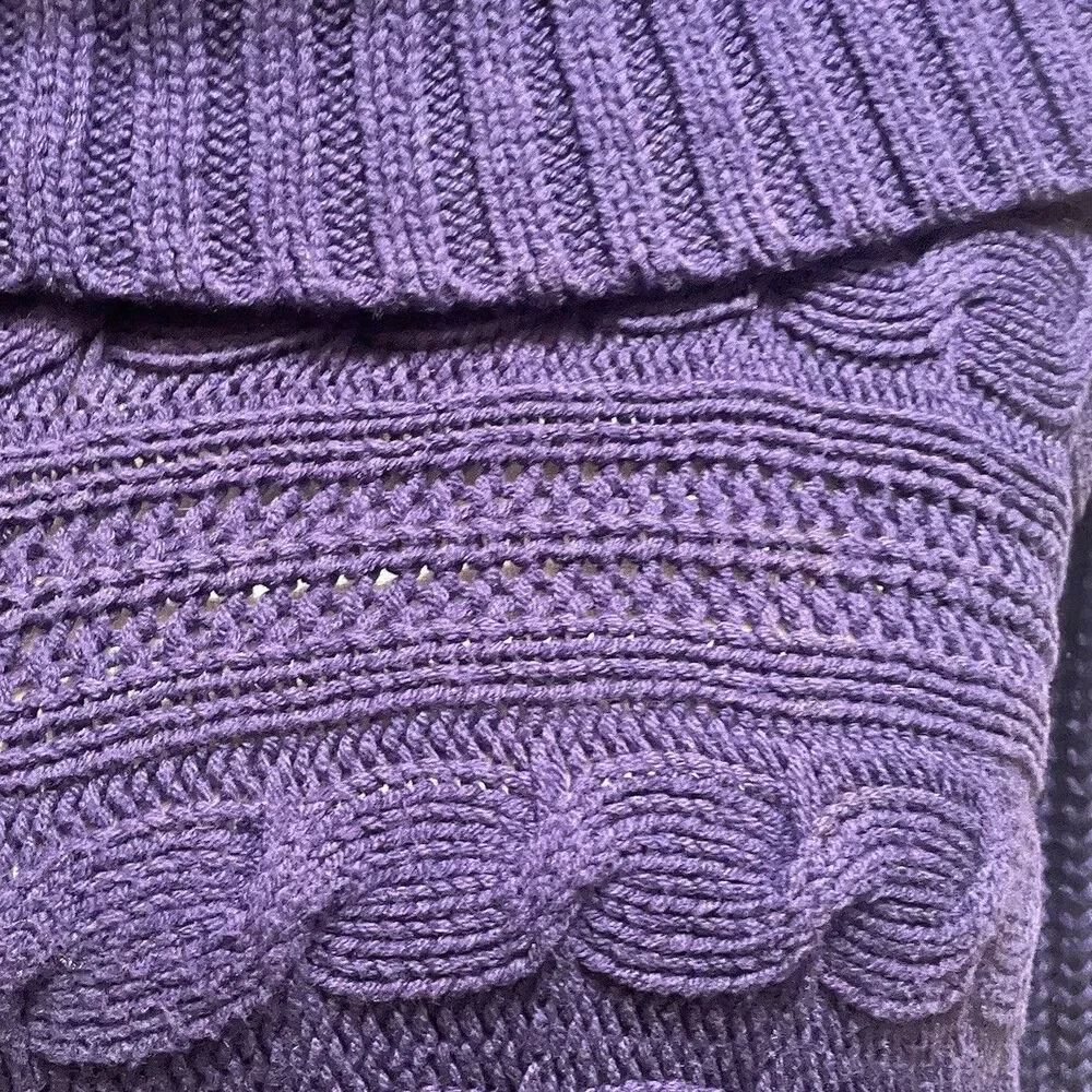 Michael Kors Royal Purple Cable Knit Cowl Neck Sweater Large Fisherman Goth